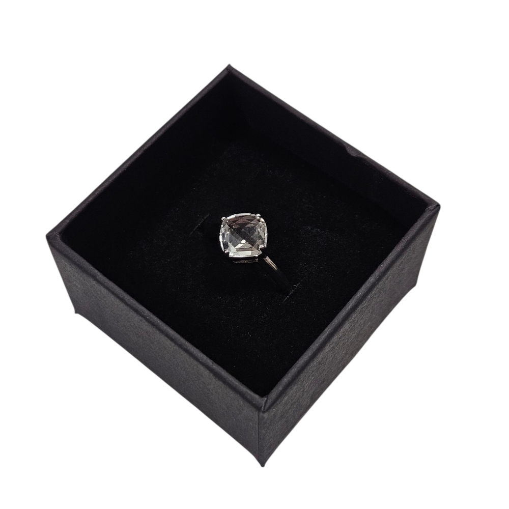 Swarovski Rhodium Plated Cushion Cut Solitaire Ring – Size 6 (52)